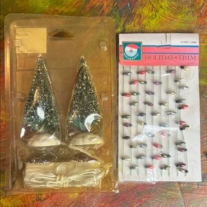 Holiday Time Green Mini Trees Battery-operated Set of  & Multicolor Light String